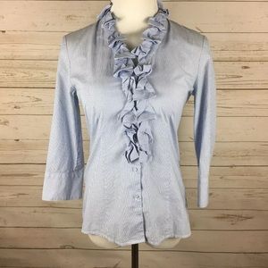 TALBOTS Blue & White Striped Ruffled Top